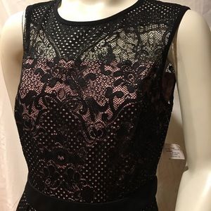 NWT- Danny & Nicole .Black Lace overlay pink dress